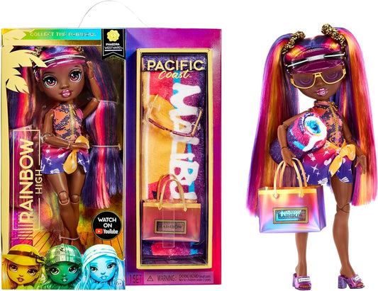 Rainbow High Costa do Pacífico - PHAEDRA WESTWARD - Boneca da moda Sunset com roupa, pernas intercambiáveis e expositor - Inclui toalha, sacola e muito mais - Presente e colecionável para crianças de 6 anos ou mais, 578369