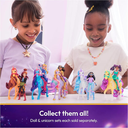 Unicorn Academy Conjunto Sophia & Wildstar com 2 acessórios de montaria e ferramenta de penteado, bonecas e brinquedos de unicórnio para meninas a partir de 4 anos.