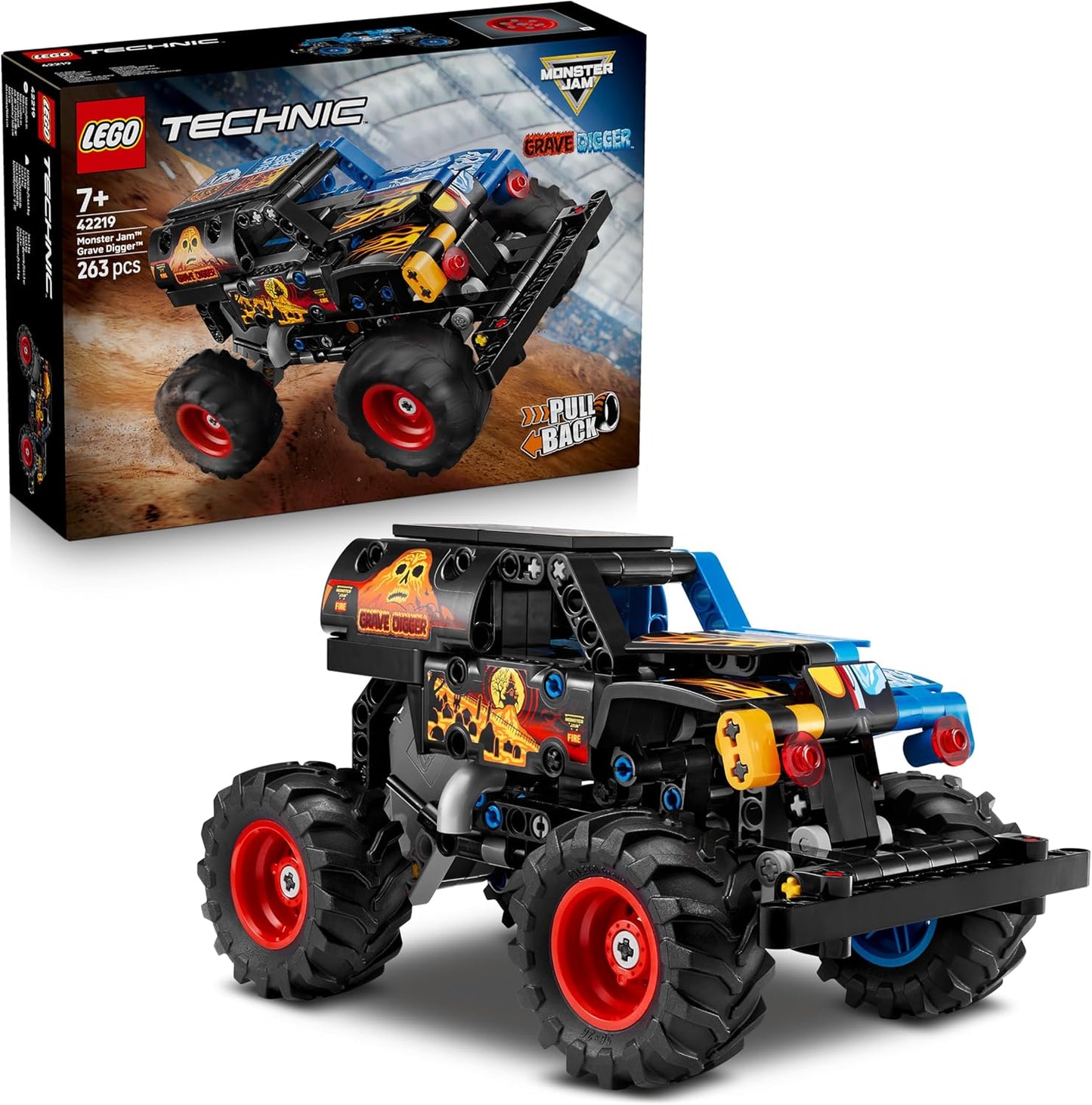 LEGO Technic Monster Jam Grave Digger Fogo e Gelo - Caminhão de Brinquedo com Mecanismo de Fricção - Kit de Modelo de Carro de Corrida com Detalhes Autênticos - Presente de Aniversário para Meninos, Meninas e Fãs a partir de 7 Anos - 42219