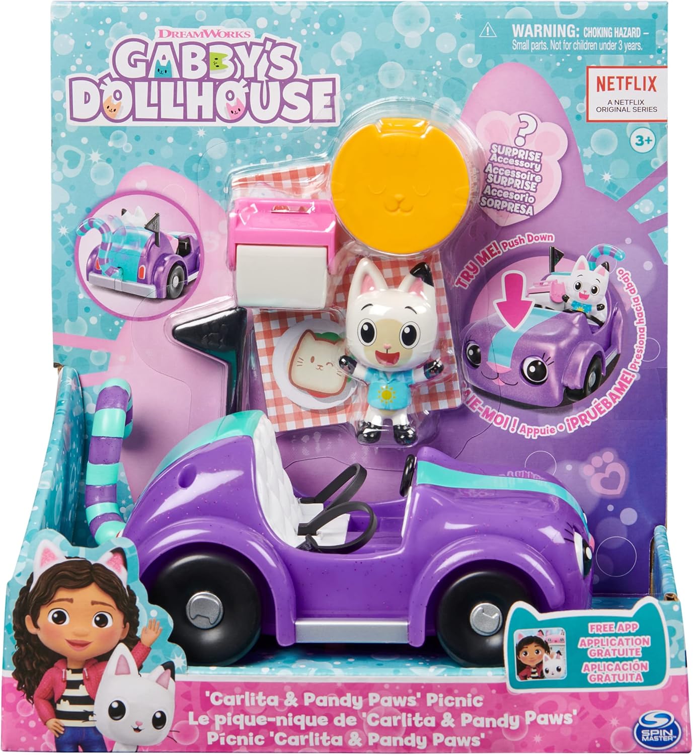 Gabby's Dollhouse, Sala de Música Groovy com Figura de Catnip do Daniel James, 2 Acessórios, 2 Peças de Mobília e Carrinho de Brinquedo Carlita com Figura Colecionável do Pandy Paws e 2 Acessórios.