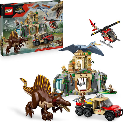 LEGO Jurassic World Spinosaurus e Quetzalcoatlus Missão Aérea - Inclui 2 figuras de dinossauros, caminhão e helicóptero de brinquedo, além de 4 minifiguras - Presente de dinossauros para meninos e meninas a partir de 8 anos - 76976