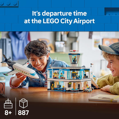 LEGO City Aeroporto com Avião - Kit de Modelo em Miniatura com Terminal, Avião, Caminhão Reboque, Ponte, 9 Minifiguras e Acessórios - Ideia de Presente de Aniversário para Meninos a partir de 8 Anos - 60502