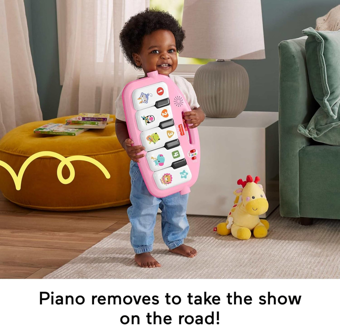 Fisher-Price Tapete de Atividades para Bebês: Brilha e Cresce, Piano e Ginásio para Chutar e Brincar, Brinquedo Musical Portátil com Aprendizado Inteligente, para Bebês a partir de 0 Meses, Rosa, Versão em Inglês (Queensland), HYH63