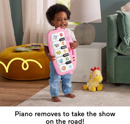 Fisher-Price Tapete de Atividades para Bebês: Brilha e Cresce, Piano e Ginásio para Chutar e Brincar, Brinquedo Musical Portátil com Aprendizado Inteligente, para Bebês a partir de 0 Meses, Rosa, Versão em Inglês (Queensland), HYH63
