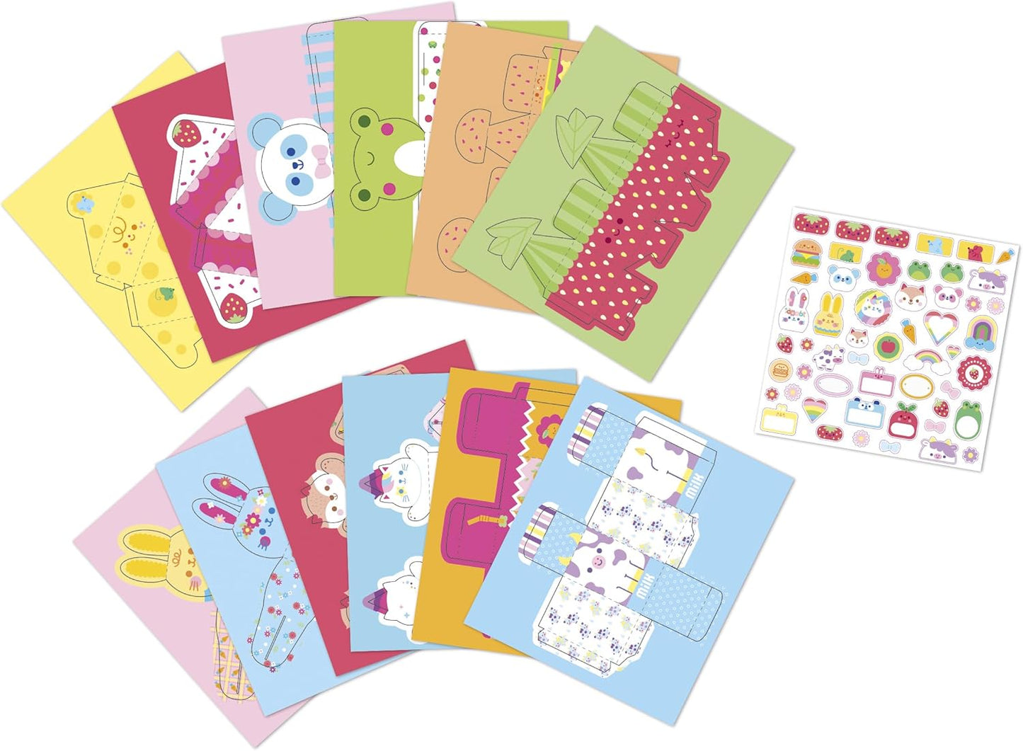 Janod - 12 Caixas de Papel Kawaii para Fazer - 12 Desenhos + 1 Folha de Adesivos - Faça Você Mesmo - Les Ateliers Du Calme - Kit de Lazer Criativo Infantil - Destreza e Concentração - A partir de 7 Anos - J09164