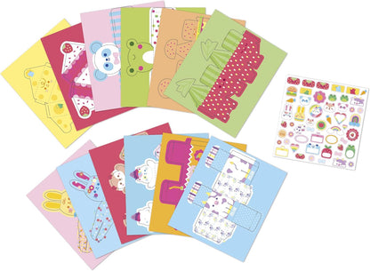 Janod - 12 Caixas de Papel Kawaii para Fazer - 12 Desenhos + 1 Folha de Adesivos - Faça Você Mesmo - Les Ateliers Du Calme - Kit de Lazer Criativo Infantil - Destreza e Concentração - A partir de 7 Anos - J09164