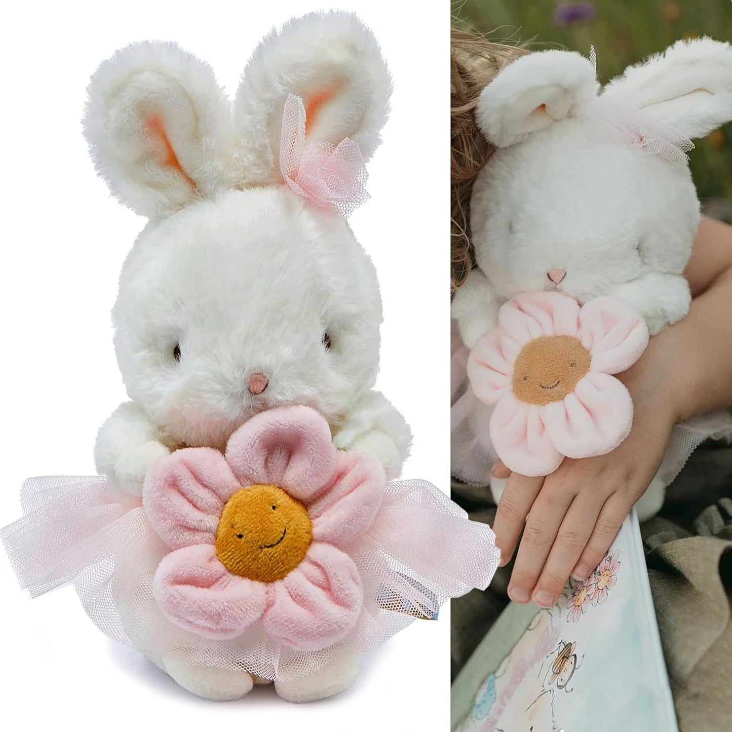 BUNNIES BY THE BAY Coelhinho de Pelúcia Blossom Bunny da Bichinho de Pelúcia Super Macio com Tutu Rosa e Flor de Veludo | 24cm de Altura | Brinquedo de Pelúcia | Brinquedo para Bebês desde o Nascimento