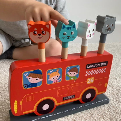 Jaques of London Ônibus Pop-up de madeira | Brinquedo Pop-up | Jogo educativo para crianças pequenas | Presentes e brinquedos para meninos e meninas de 1, 2 e 3 anos | Desde 1795