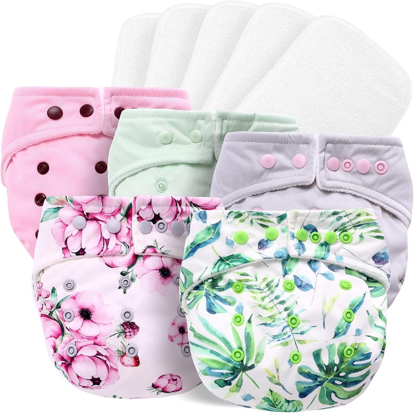 Miracle Baby Fraldas de pano, pacote com 10 fraldas reutilizáveis, fraldas para recém-nascidos, 5 fraldas de pano e 5 fraldas laváveis, fraldas de bolso superabsorventes ajustáveis para bebês