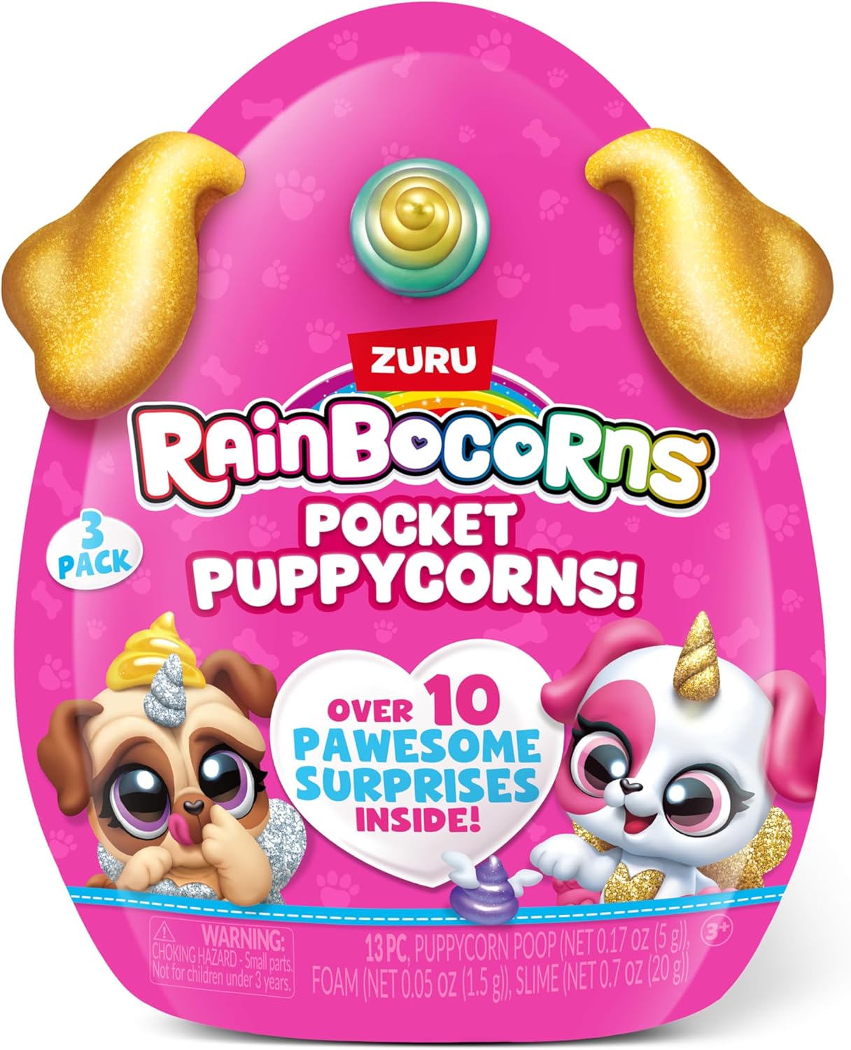 Rainbocorns Pocket Puppycorns, Brinquedo Surpresa Colecionável para Filhotes, Estatueta de Filhote em Miniatura, Brinquedo Fofo para Filhotes (Pacote com 3)