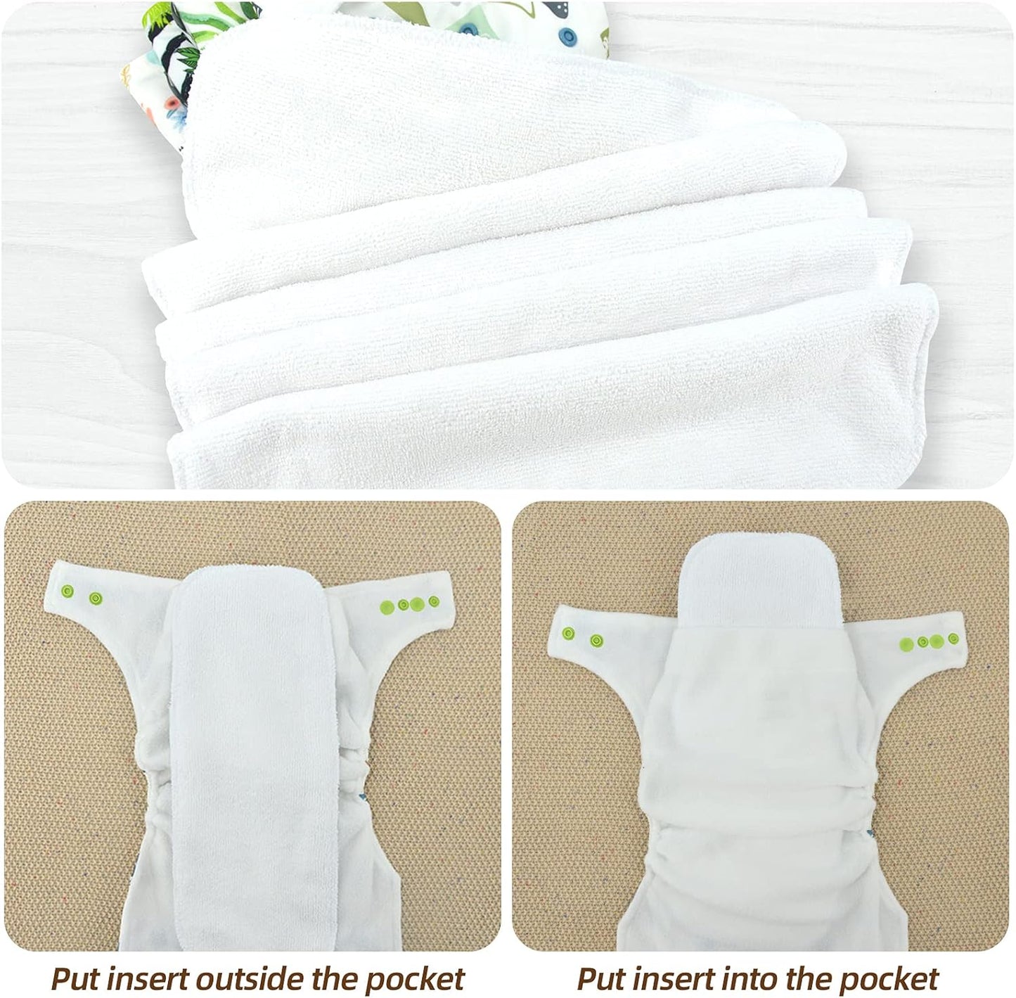 Miracle Baby Fraldas de pano, pacote com 10 fraldas reutilizáveis, fraldas para recém-nascidos, 5 fraldas de pano e 5 fraldas laváveis, fraldas de bolso superabsorventes ajustáveis para bebês