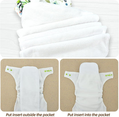 Miracle Baby Fraldas de pano, pacote com 10 fraldas reutilizáveis, fraldas para recém-nascidos, 5 fraldas de pano e 5 fraldas laváveis, fraldas de bolso superabsorventes ajustáveis para bebês