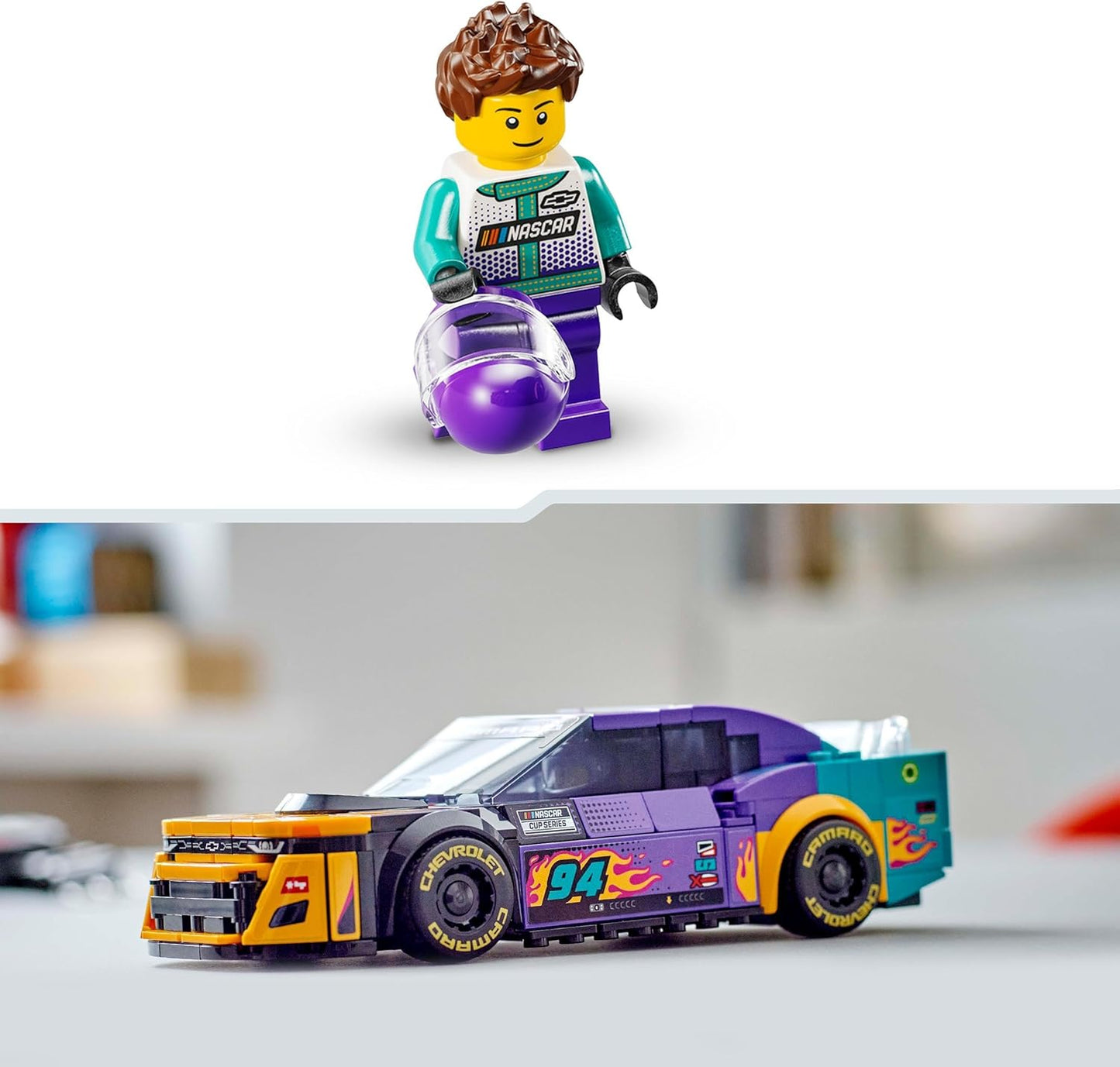 LEGO Speed ​​​​Champions NASCAR Chevrolet Camaro ZL1 de próxima generación, auto de carreras de juguete, juego de vehículos para niños y niñas de 9 años en adelante, decoración de la habitación de los niños,
