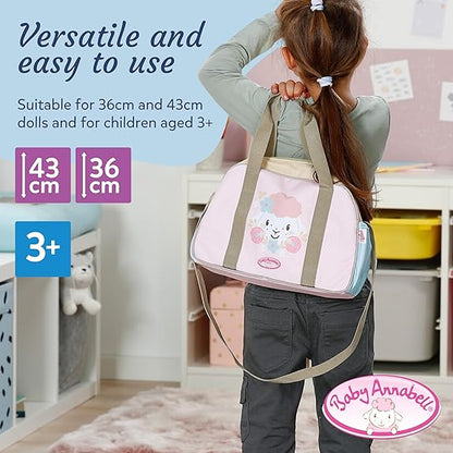 Baby Annabell Bolsa de Troca de Fraldas - Acessório para boneca, incluindo trocador, frasco de loção de brinquedo e fralda - Embalagem 100% livre de plástico - Serve em bonecas de 36 cm e 43 cm - Indicado para crianças a partir de 3 anos
