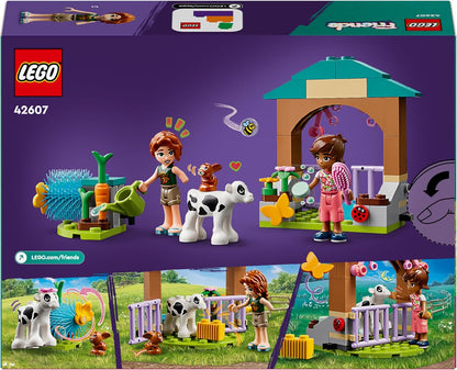 LEGO Friends Autumn's Baby Cow Shed, conjunto de brinquedos de animais de fazenda para meninas, meninos e crianças de 5 anos ou mais, com 2 personagens de miniboneca, figuras de bezerro e coelho 42607