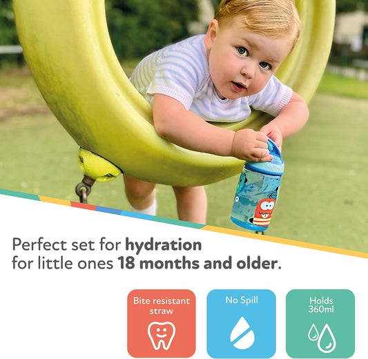 Nuby  Garrafa de água Mighty Swig - Copo com canudinho antiderramamento para crianças pequenas | 360 ml / 12 oz | Alça de transporte | Pode ir à máquina de lavar louça e ao micro-ondas | Copo adequado para crianças de 18 meses ou mais