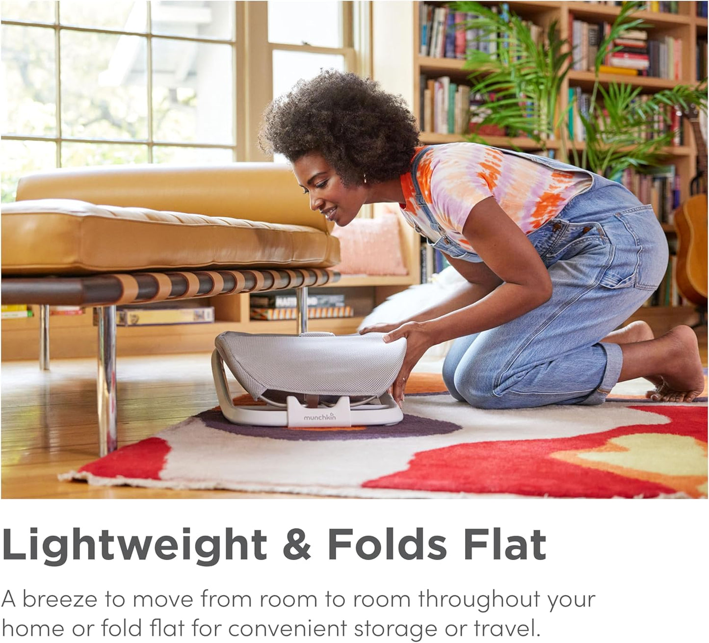 Munchkin 2 em 1 Spring Baby Bouncer Rocker - Balanço suave para bebês do nascimento aos 9 kg (20 lb). Balanço com 3 posições de reclinação, leve, dobrável para fácil armazenamento e transporte, cinza