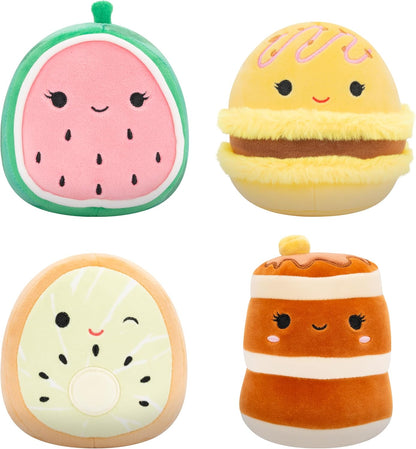 Squishmallows Original 5-Inch Food 4-Pack - Kachina Kiwi, Rayen Pancakes, Visconti Lemon Macaron, Wanda Watermelon