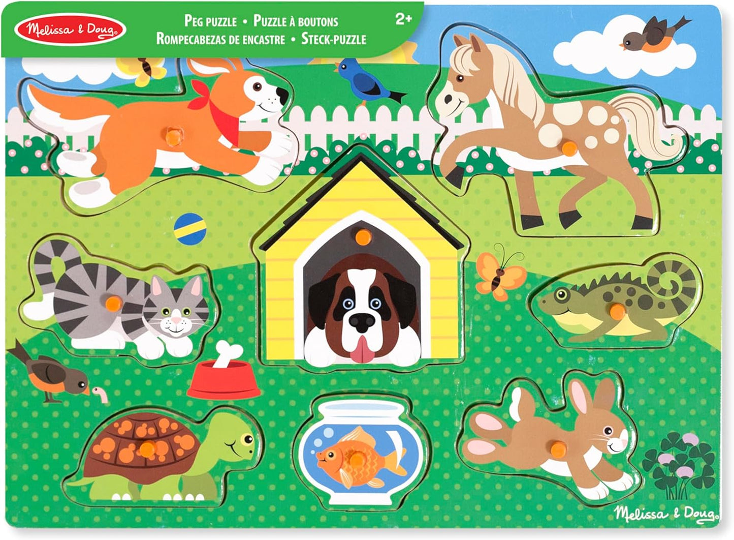 Melissa & Doug Brinquedos de madeira - Placas de fixação de animais de fazenda para crianças, brinquedos de aprendizagem para meninas e meninos de 2 anos, quebra-cabeças para crianças, presentes de madeira para crianças