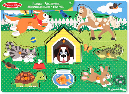 Melissa & Doug Brinquedos de madeira - Placas de fixação de animais de fazenda para crianças, brinquedos de aprendizagem para meninas e meninos de 2 anos, quebra-cabeças para crianças, presentes de madeira para crianças
