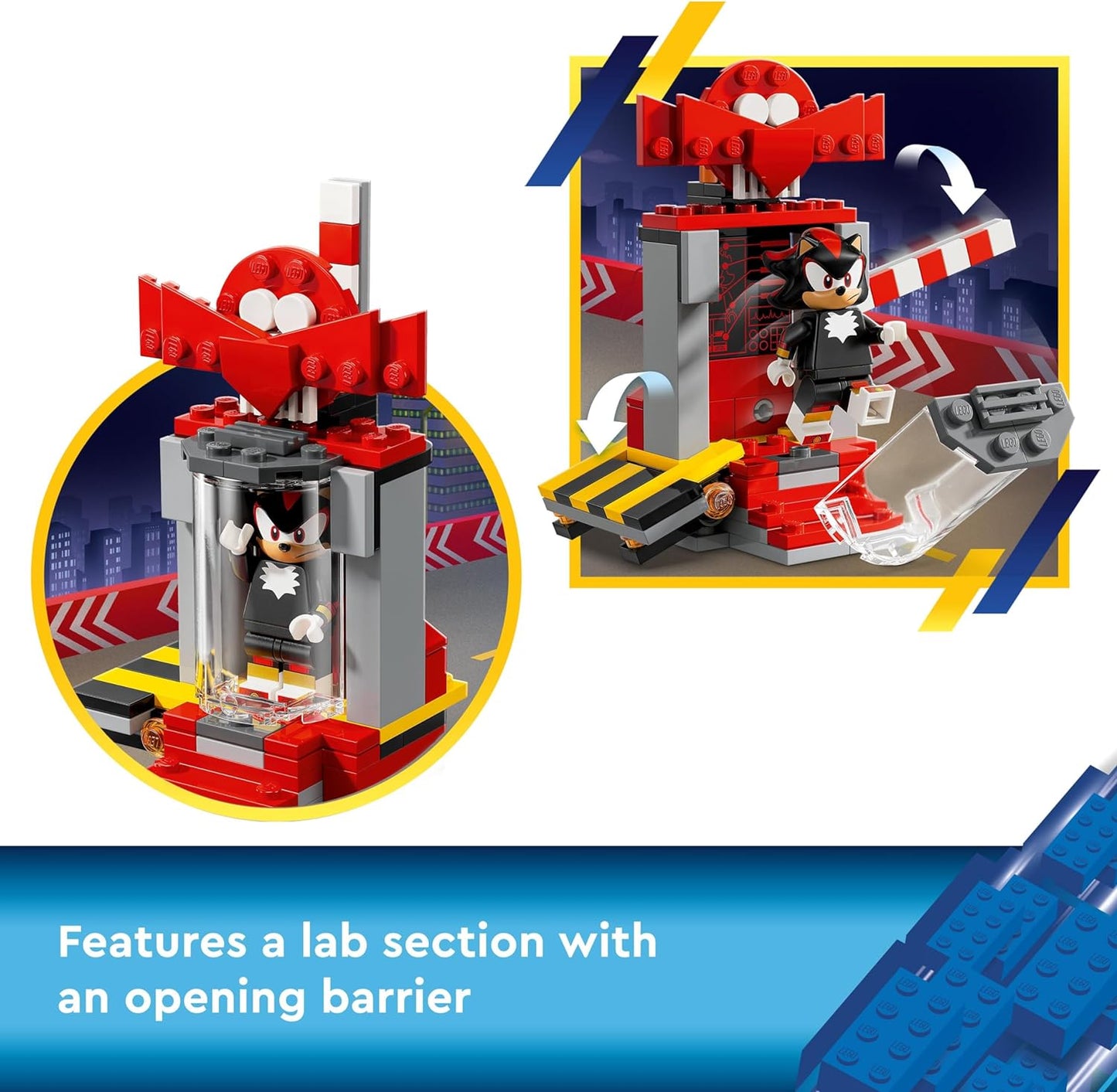 LEGO Sonic the Hedgehog Shadow the Hedgehog Escape, brinquedo de motocicleta para crianças, meninos e meninas de 8 anos ou mais com laboratório edificável, Badnik Rhinobot e figuras de personagens de videogame Clucky, presentes para jogadores 76995