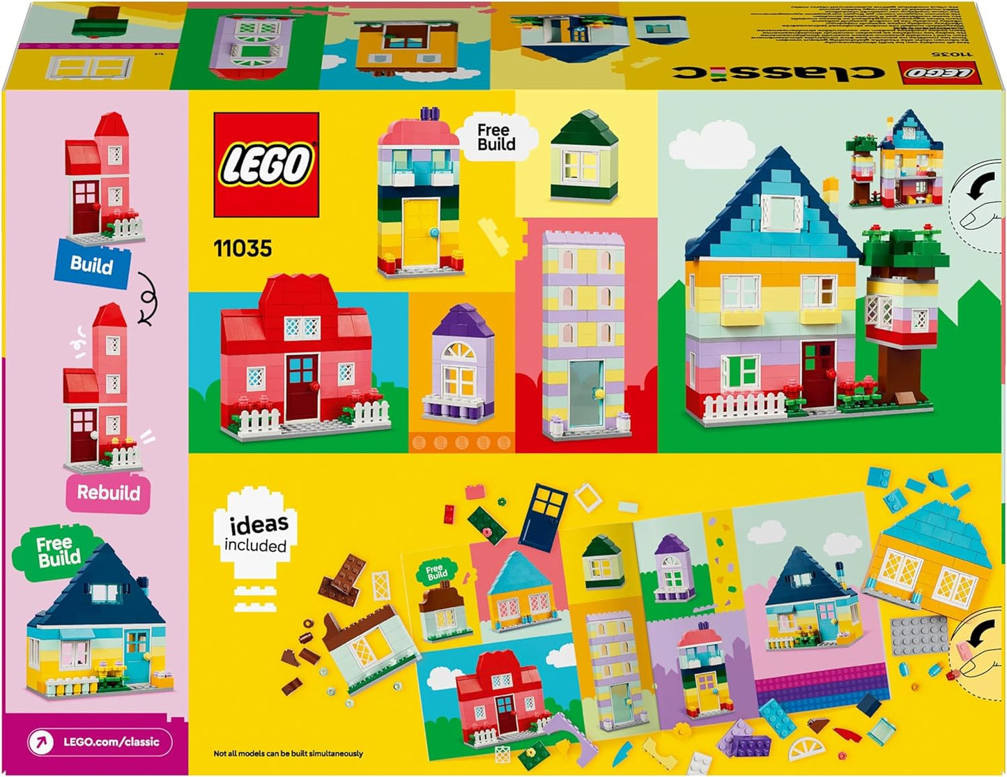 LEGO Casas criativas clássicas, conjunto de brinquedos de construção de tijolos para crianças, meninos e meninas de 4 anos ou mais, presente de brinquedo criativo com acessórios de casa para jovens construtores 11035