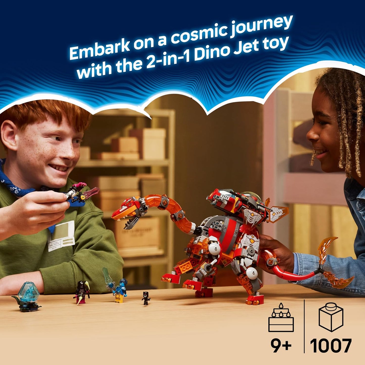 LEGO DREAMZzz 2 em 1 Dino Jet - Figura de dinossauro que se transforma em um Estegossauro Blindado - Inclui 4 minifiguras e 2 criaturas colecionáveis do tesouro - Presente para meninos a partir de 9 anos - 71514