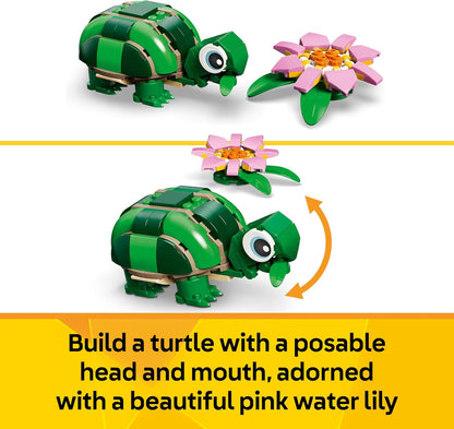 LEGO Creator Tartaruga 3 em 1 com Flor de Lírio-d'água - Figura de Animal que se Transforma em Camaleão ou Sapo - Ideia de Decoração de Mesa DIY - Presente de Aniversário para Meninas e Meninos a partir de 7 Anos - 31377