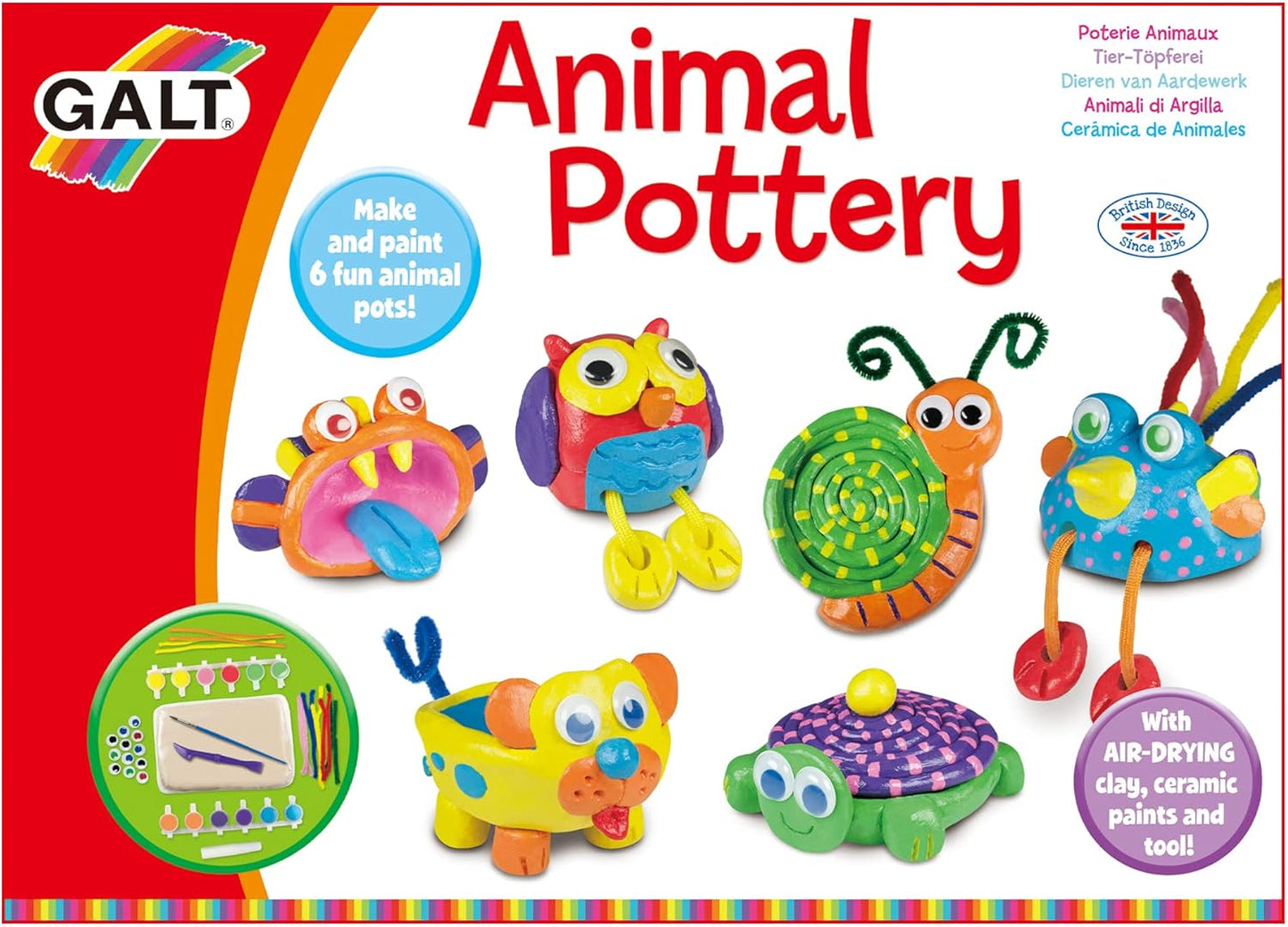 Galt Toys, Cerâmica Animal, Kits de Artesanato Infantil, A partir de 6 Anos, 32,7 x 6,9 x 23,9 cm e Brinquedos, Ímãs de Monstro, Kit de Artesanato para Crianças, A partir de 6 Anos