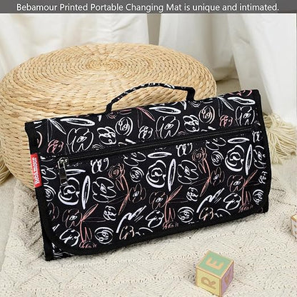 Bebamour Cambiadores de pañales portátiles con toallitas húmedas para viajes Cambiadores de bebé con almohadilla para la cabeza del bebé Cambiadores de pañales impermeables Esenciales para recién nacidos, flor