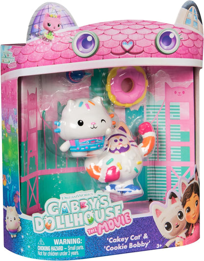 Casa de Bonecas da Gabby: O Filme, Cakey Cat e Cookie Bobby, Figuras de Brinquedo com 2 Acessórios, Brinquedos Infantis para Meninas e Meninos a partir de 3 Anos