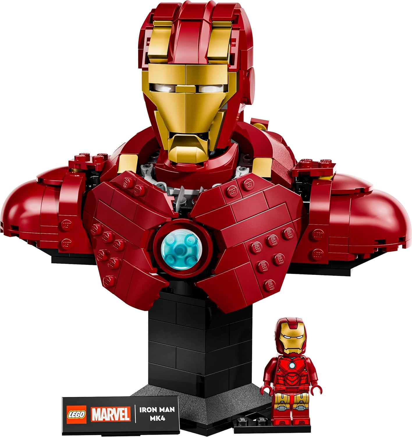 LEGO Marvel Iron Man MK4 Busto - Conjunto de construção de modelo de exibição para adultos, incluindo uma minifigura de Tony Stark, além de canhões de ombro e uma cabeça giratória - Presente colecionável dos Vingadores para fãs - 76327