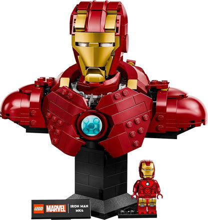 LEGO Marvel Iron Man MK4 Busto - Conjunto de construção de modelo de exibição para adultos, incluindo uma minifigura de Tony Stark, além de canhões de ombro e uma cabeça giratória - Presente colecionável dos Vingadores para fãs - 76327