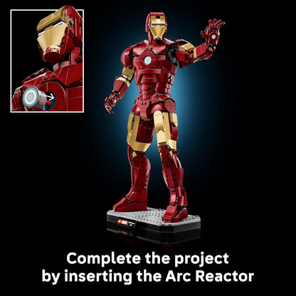 LEGO | Marvel Iron Man Mark 3 Collector's Edition Figure - Kit de Modelo de Exibição dos Vingadores para Adultos - Inclui Minifigura e Reator Arc - Presente Colecionável para Fãs - 76344