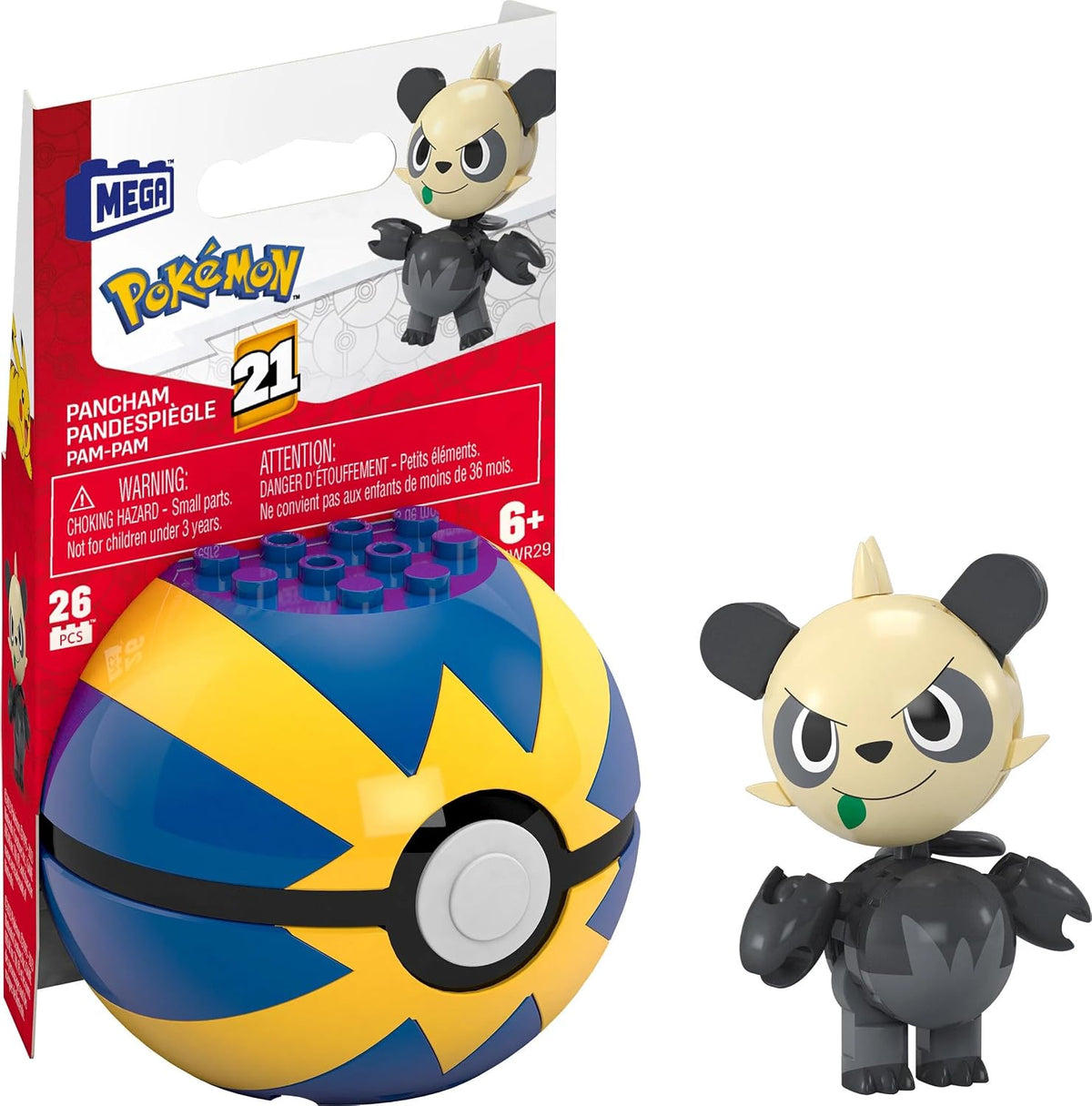 MEGA Kit de Montagem Pokémon Pancham, Figura de Ação Articulada (26 Peças) para Crianças