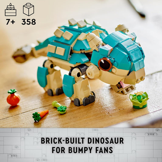 LEGO Jurassic World Baby Bumpy: Juguete de dinosaurio Ankylosaurus para fanáticos del campamento Cretácico y niños a partir de 7 años, set de aventuras creativas para juego independiente, regalo para niños y niñas