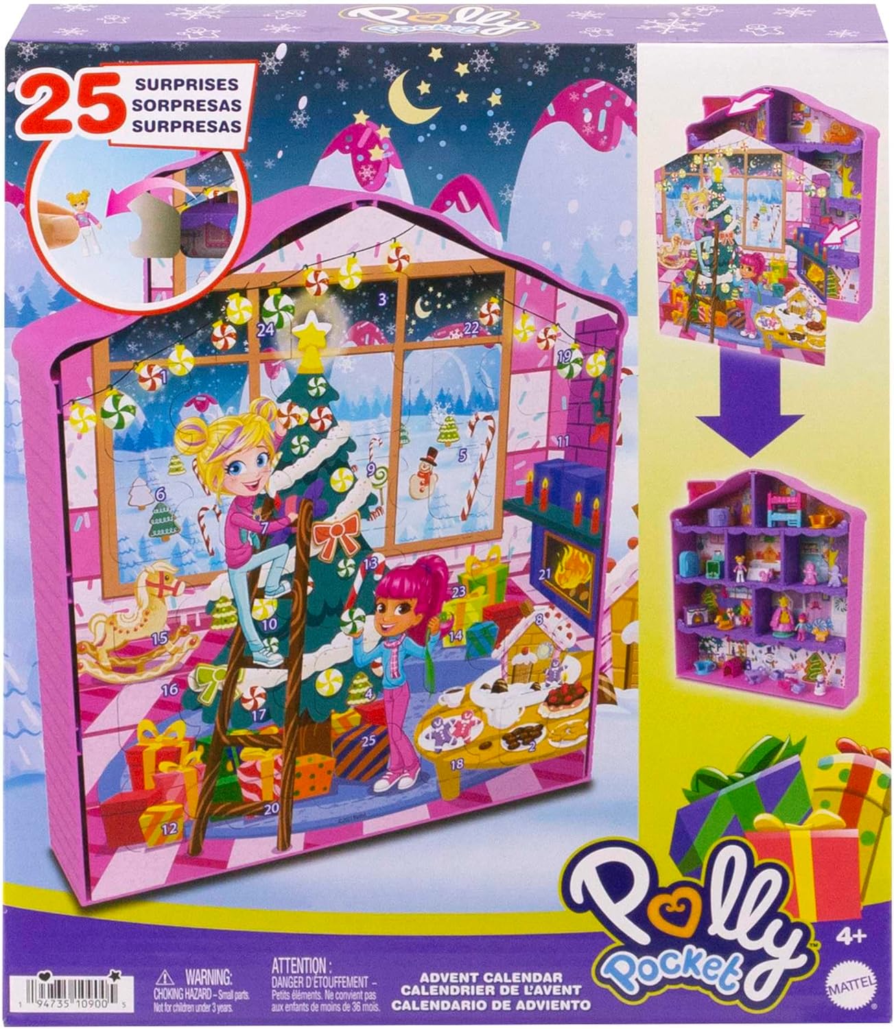 Polly Pocket Calendário do Advento das Bonecas, Playset Gingerbread House com 25 presentes surpresa!