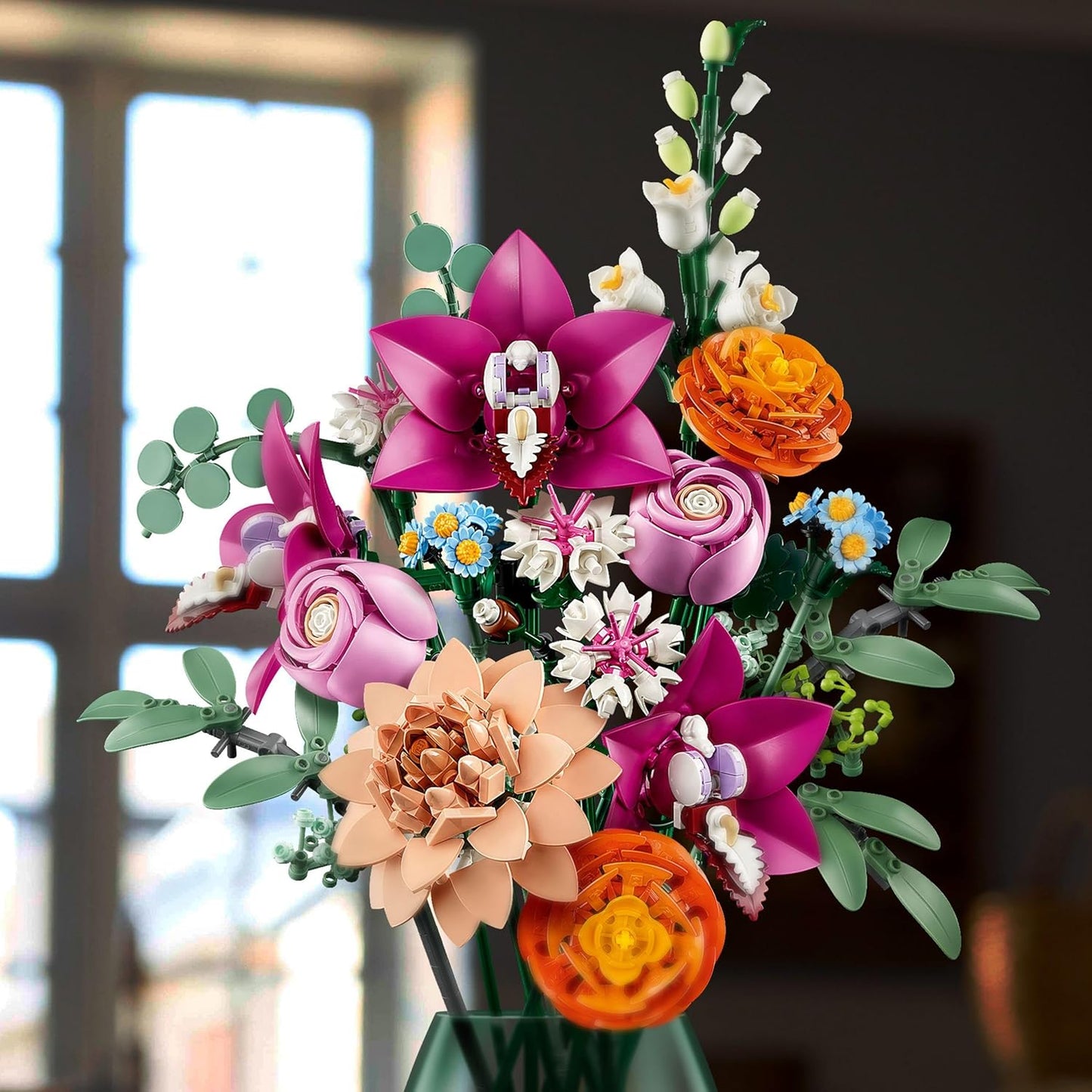 LEGO Botanicals Pretty Pink Flower Bouquet Set for Adults - Floral Home Decor Building Kit with Artificial Roses, Daisies, Cornflowers & Elderflowers - Gift