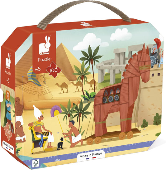 Janod - Quebra-cabeça 100 peças - Tema Antiguidade e Mitologia - Quebra-cabeça Panorâmico Infantil - Desenvolve paciência e concentração - Fabricado na França - Quebra-cabeça para crianças a partir de 6 anos, J02553
