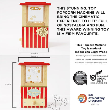 Le Toy Van - Máquina de pipoca retrô de madeira Honeybake Role Kids Play Toy | Cinema, cozinha ou cinema fingir brincar