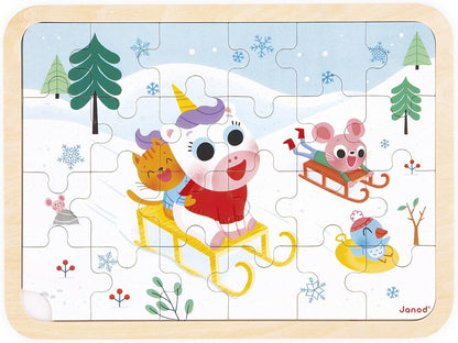 Janod - Quebra-cabeça de Madeira 24 Peças Infantil A partir de 4 anos - Modelo incluso + Jogo dos 5 Erros no Tabuleiro - Desenvolve Concentração e Observação - Produto FSC - J07127, Branco