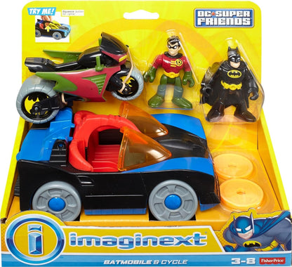 Fisher-Price Conjunto de Brinquedo Infantil Imaginext DC Super Friends com Batmóvel e Moto do Batman, 2 Figuras, para Crianças a partir de 3 Anos