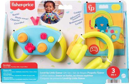Fisher-Price Brinquedos para Recém-Nascidos Level-Up Little Gamer - Conjunto de Presente, Chocalho, Mordedor e Atividades com Textura para Bebês a partir de 3 Meses, HYR57