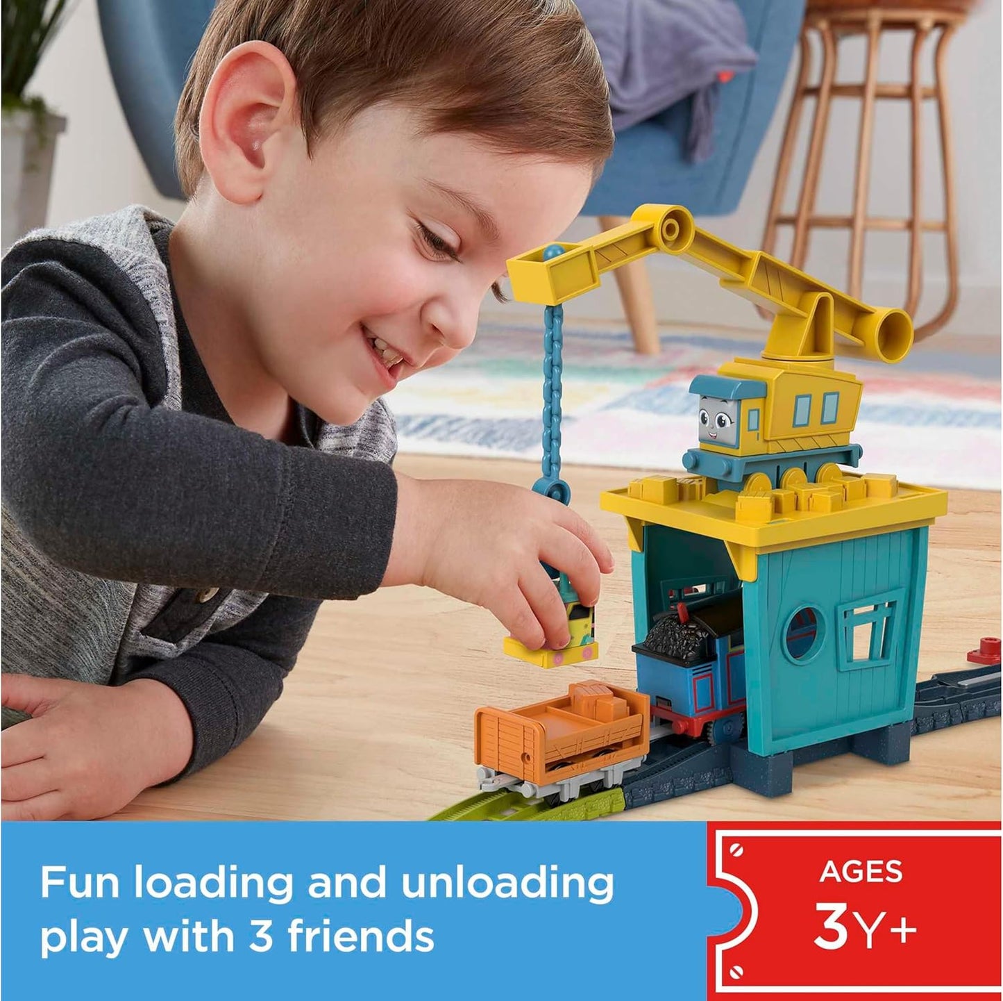 Thomas & Friends Conjunto de Trem Motorizado Fix 'em Up Friends com Carly, o Guindaste, e Sandy, o Trem de Precisão, para Crianças em Idade Pré-escolar a partir de 3 Anos, HDY58, Não Aplicável