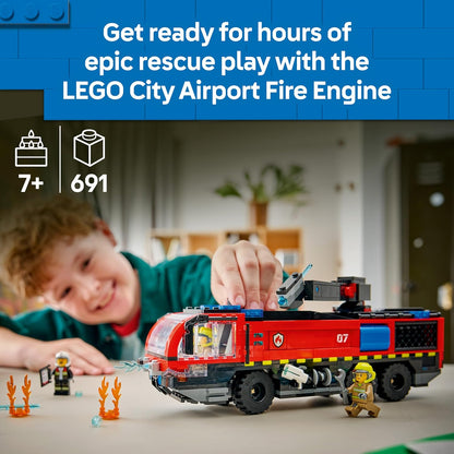 LEGO City Caminhão de Bombeiros do Aeroporto - Kit de Modelo de Veículo de Emergência com 4 Minifiguras de Bombeiros - Ideia de Presente de Aniversário para Meninos a partir de 7 Anos e Fãs de Engenharia - 60499
