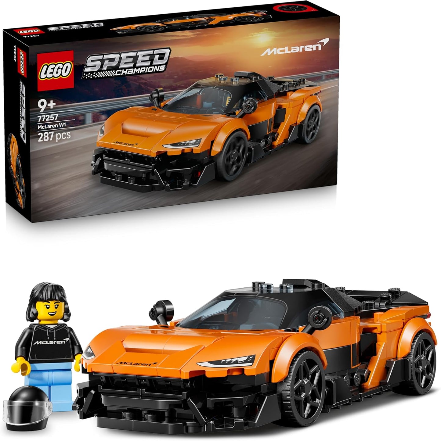 LEGO Speed Champions McLaren W1 Supercar - Kit de Modelo de Carro com Minifigura Colecionável de Piloto - Ideia de Presente de Aniversário para Meninos a partir de 9 Anos e Fãs de Automobilismo - 77257