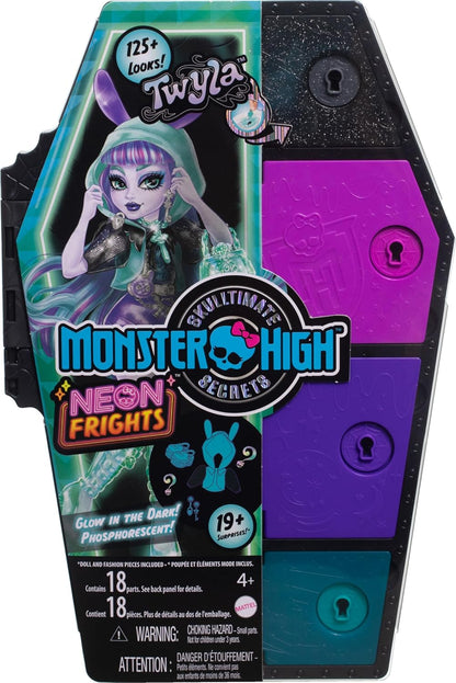Muñeca Monster High y set de moda, muñeca Twyla, Skulltimate Secrets: Neon Frights, vestidor con más de 19 sorpresas, HNF82