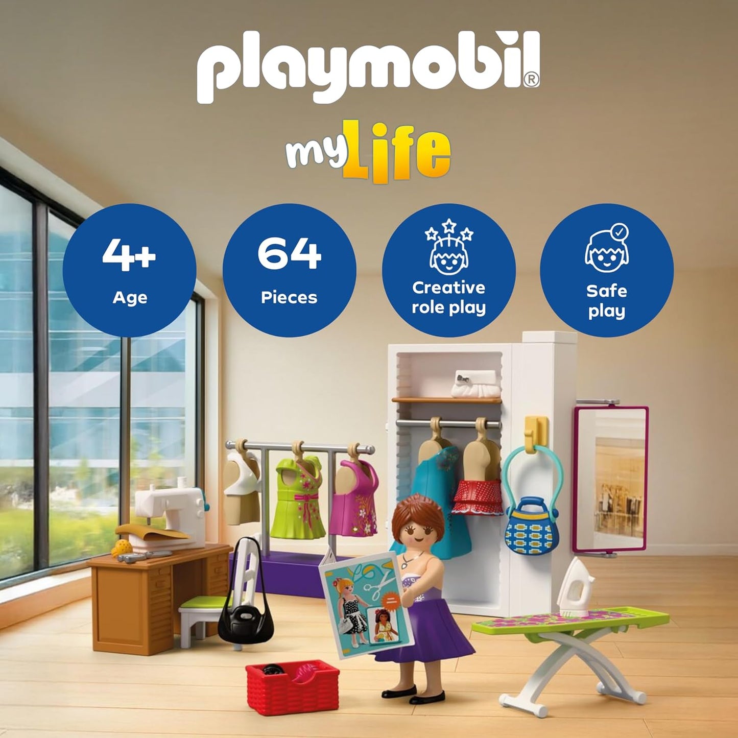 Playmobil MyLife Designer de Moda, Ateliê de costura com máquina de costura e 6 looks, Estimula a criatividade, Brinquedo infantil para crianças a partir de 4 anos, 72082