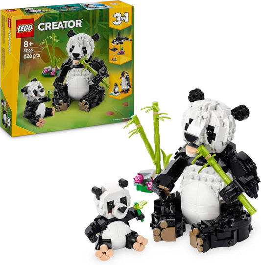 LEGO Creator 3in1 Wild Animals: Panda Family Toy - Transforma-se em figuras de pinguins ou brinquedos de baleia orca - Conjunto de construção para meninas e meninos amantes da natureza com mais de 8 anos - Presente de aniversário criativo