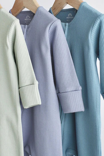 |Bebé| Set de 3 mamelucos para bebé con cremallera y sin pies - Azul/Gris (0 - 3 años)